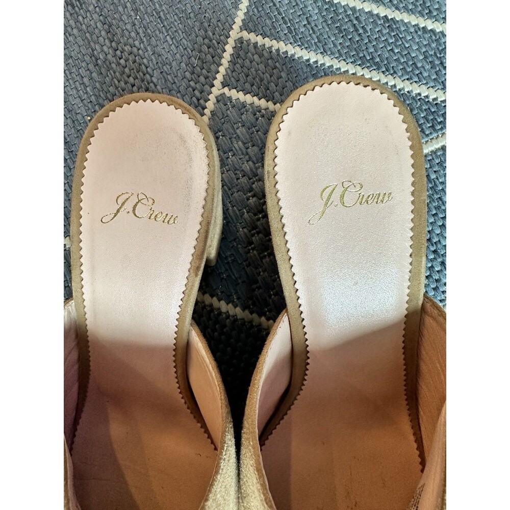 J Crew Tan Suede Pointed Toe Stacked Mid Block Heel Slip On Mules Clogs Size 9 - Picture 13 of 13